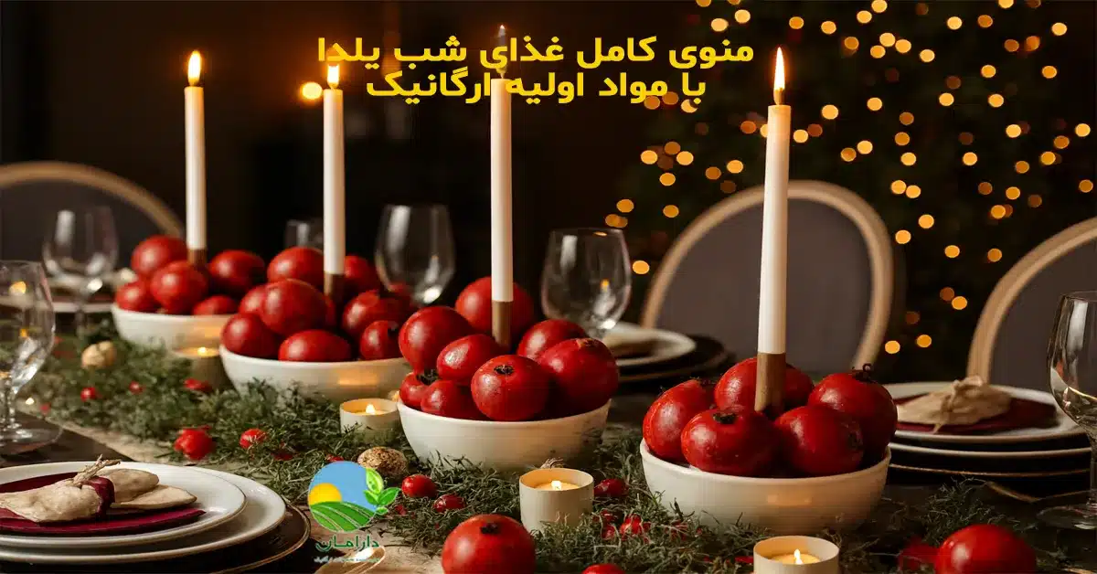 غذای شب یلدا, منوی شب یلدا, غذای سنتی شب یلدا, غذاهای مناسب شب یلدا, شام شب یلدا, دسر شب یلدا, سفره شب یلدا, غذای سالم شب یلدا, غذای یلدایی با مواد ارگانیک, منوی یلدا با محصولات طبیعی, غذاهای ایرانی شب یلدا, تغذیه سالم در شب یلدا, Yalda night dinner table, yahda, yalda night, انار, هندوانه, آجیل, Watermelon, Pomegranate, Nuts, آش رشته, Noodle soup, آش انار, Pomegranate soup